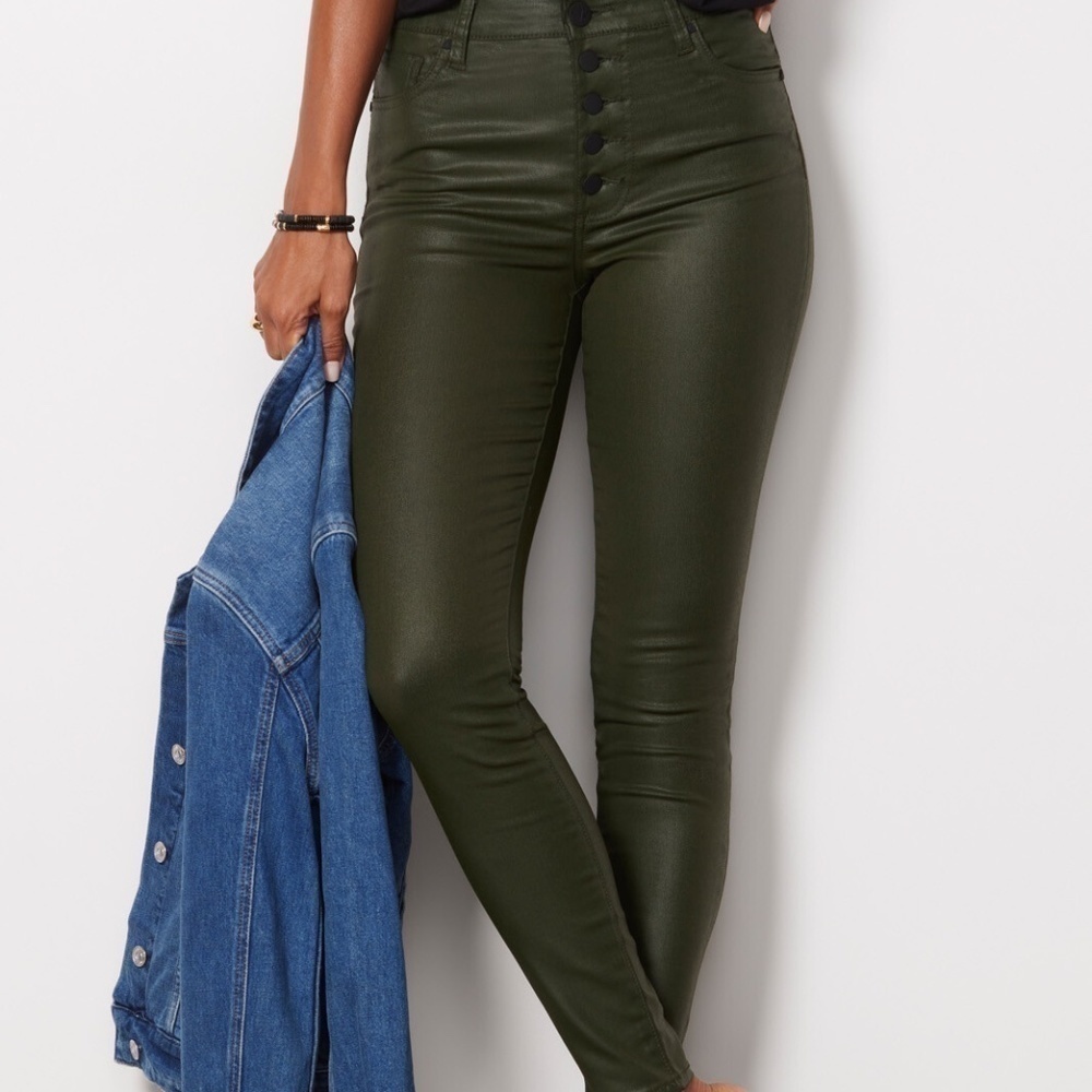EUC Kut From The Kloth Coated Mia High Rise Skinny Olive Green Size 4